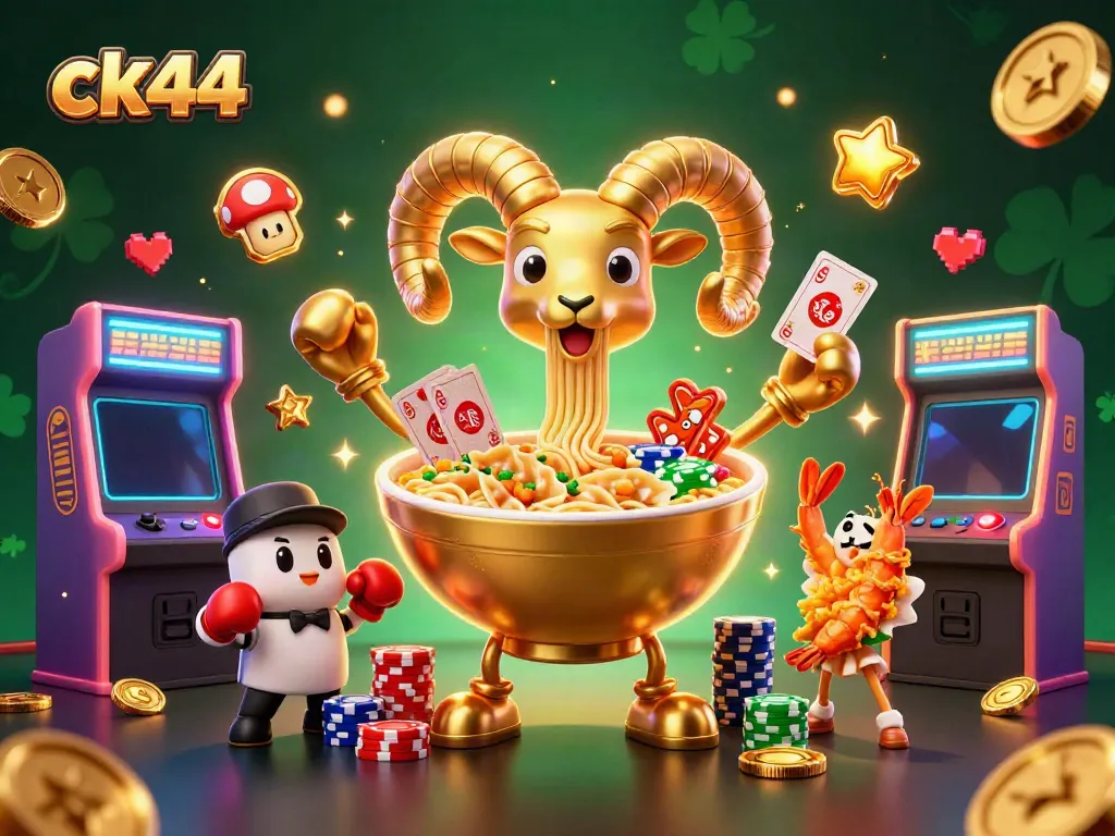 Engage with ck44's vibrant gaming scene featuring characters and colorful casino elements.