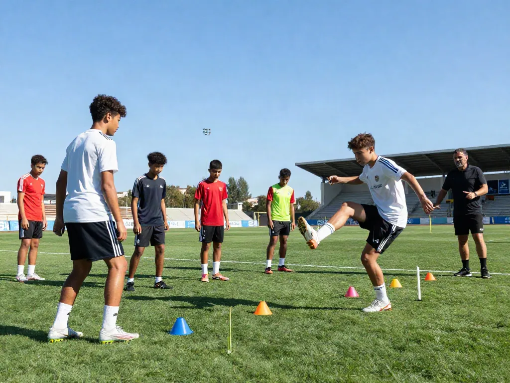 Diverse young athletes in training, showcasing the spirit of TOP10 นักเตะ at a vibrant pitch.