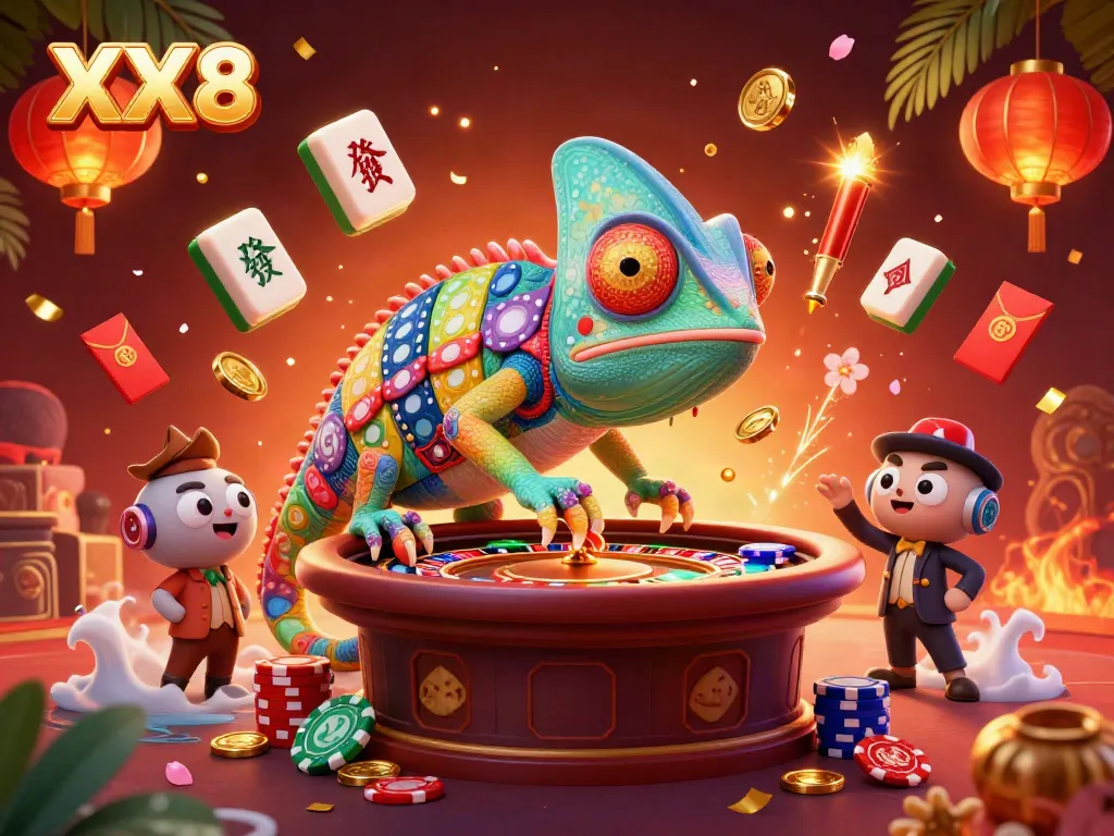 Experience the vibrant action of XX8 with our dynamic casino-themed scene filled with colorful game elements.