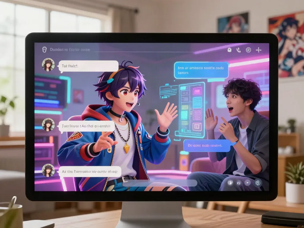 Engaging scene illustrating a hentai AI chat character interacting with a user, showcasing vibrant anime styles.