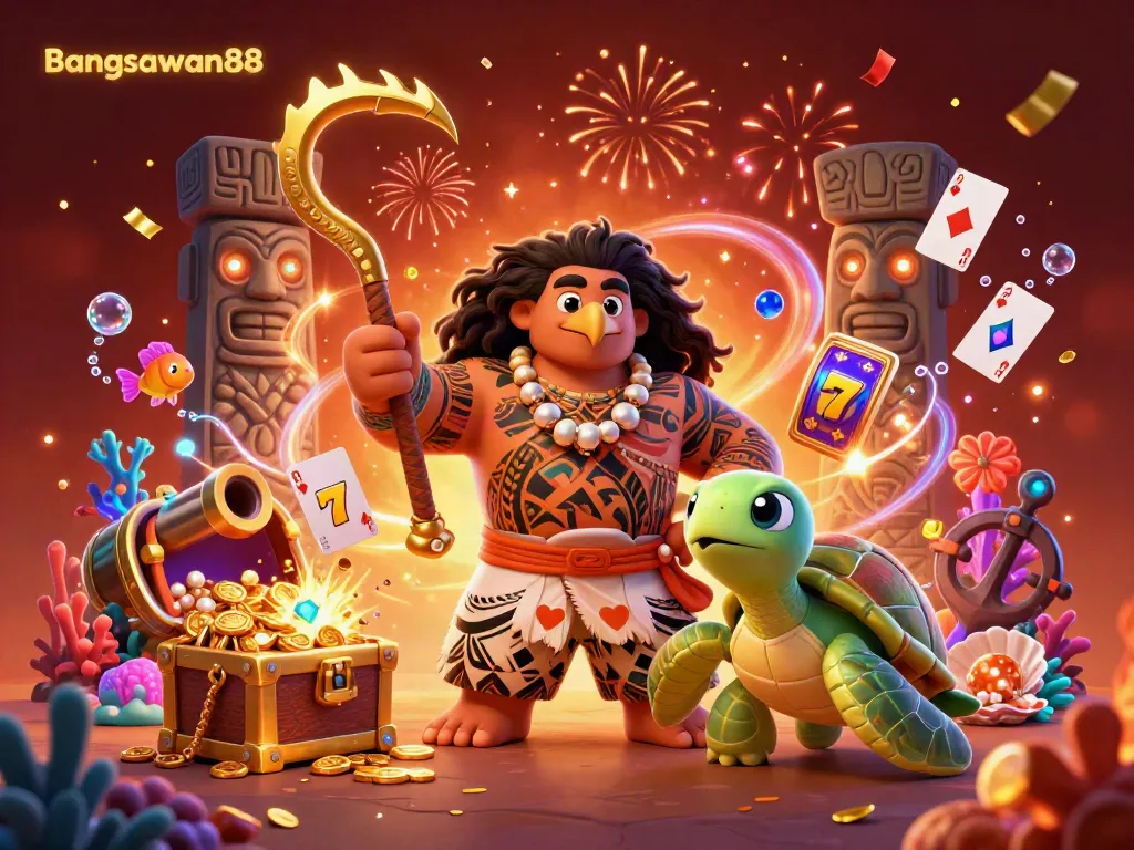 Bangsawan88 energizes players with vibrant 3D illustration showcasing casino-themed adventure and excitement.