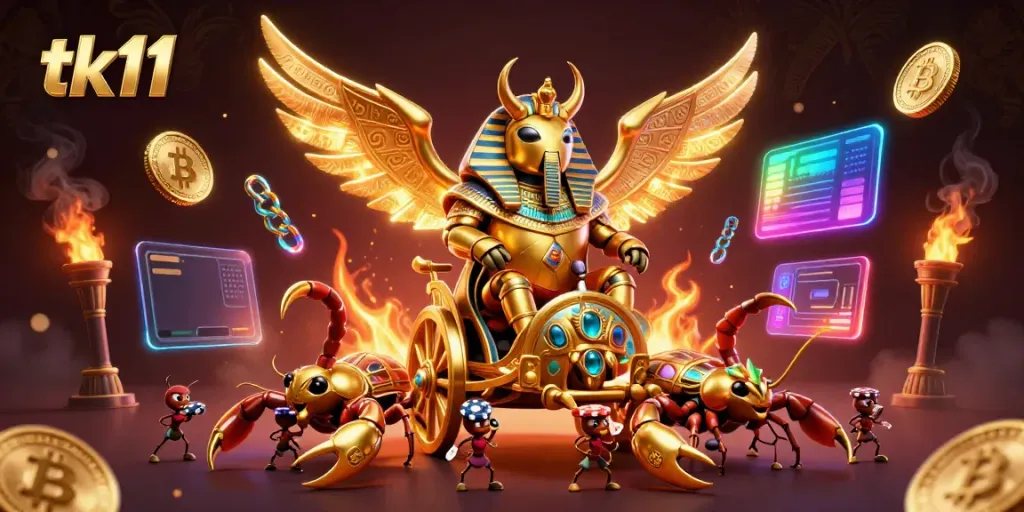 Engage with tk11's thrilling casino adventure featuring vibrant characters and glowing graphics.