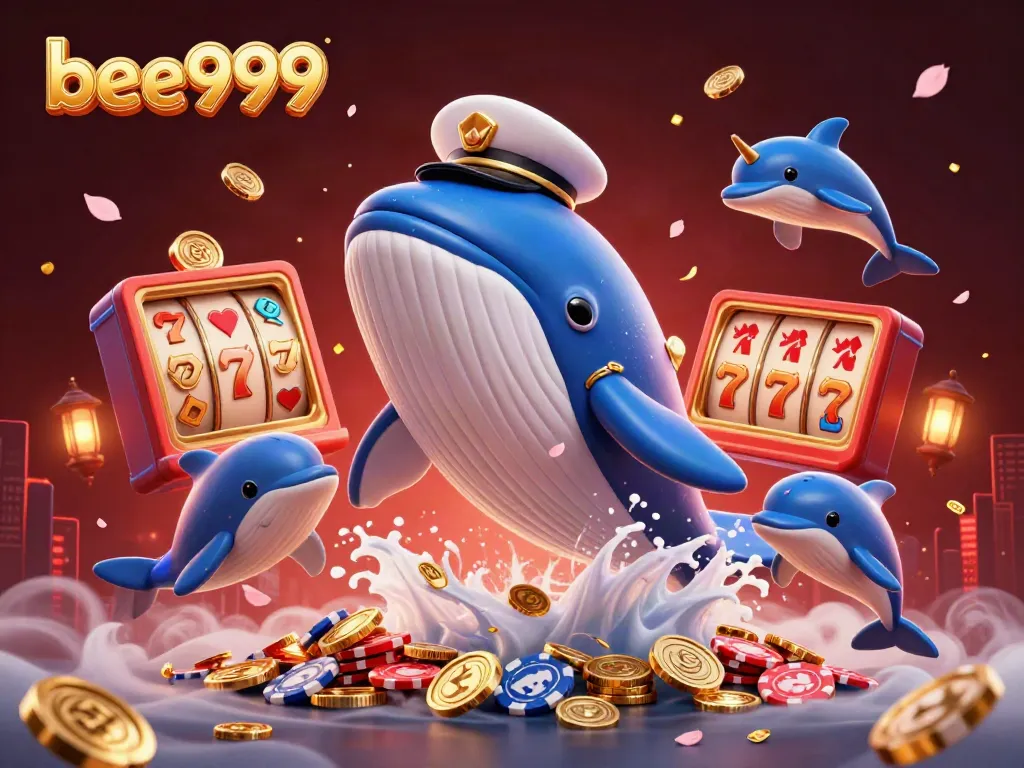 Experience the excitement of bee999 with a vibrant illustration featuring a whale in casino-themed fantasy.