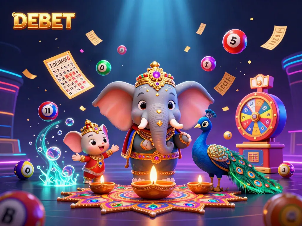 Experience the excitement of DEBET with a vibrant 3D illustration celebrating casino culture and lottery fun.