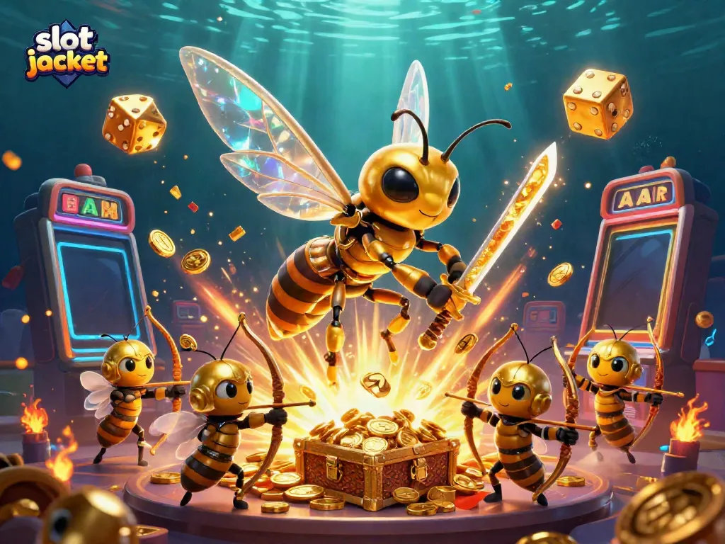 Experience the thrill of the slot jackpot with a vibrant 3D illustration of a jackpot bursting with gold coins and colorful symbols.