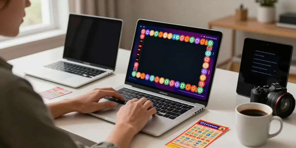 Person engaged in online betting at https://totobet.net/ with colorful Togel interface.