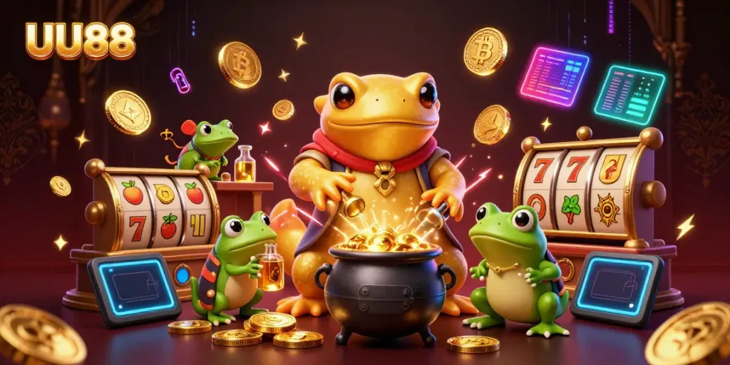 Experience winning at UU88 with vibrant slot themes and golden alchemy in a dynamic casino scene.