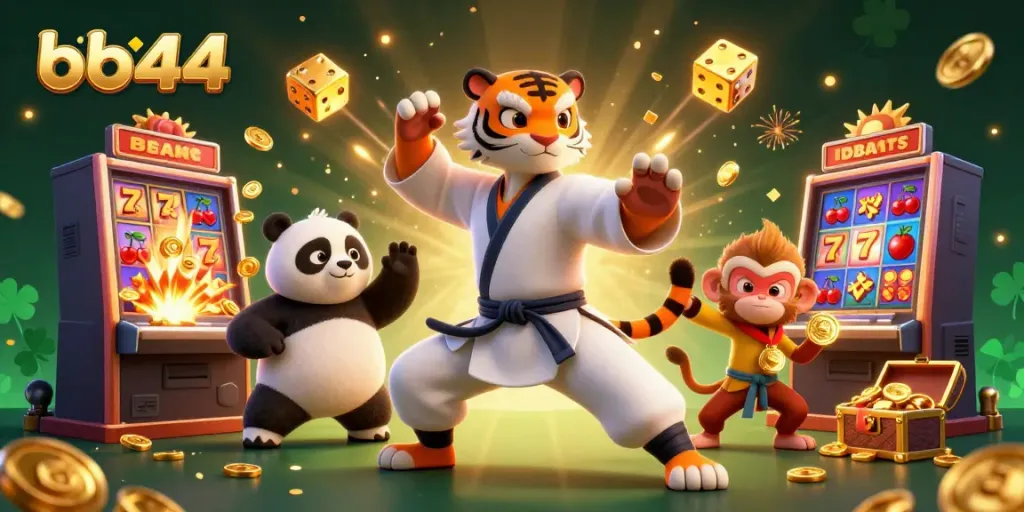 Join the action with bb44 as the kung fu tiger master showcases winning moves in an exciting casino scene.