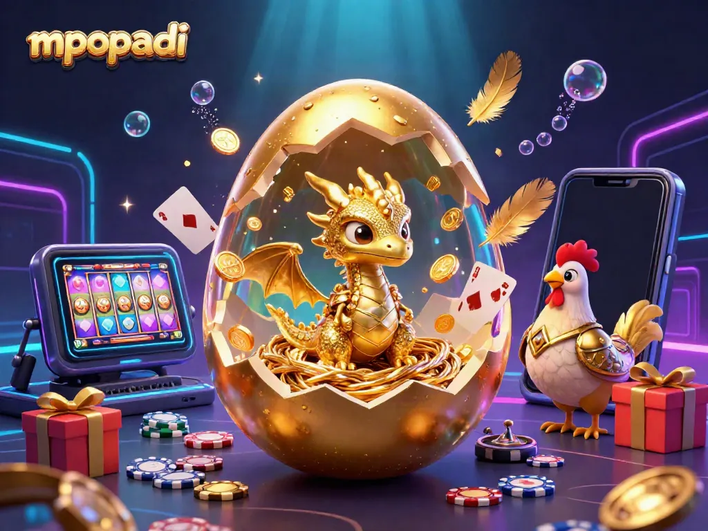 Experience thrilling gameplay on mpopadi with a golden dragon amidst poker chips and dynamic gaming elements.