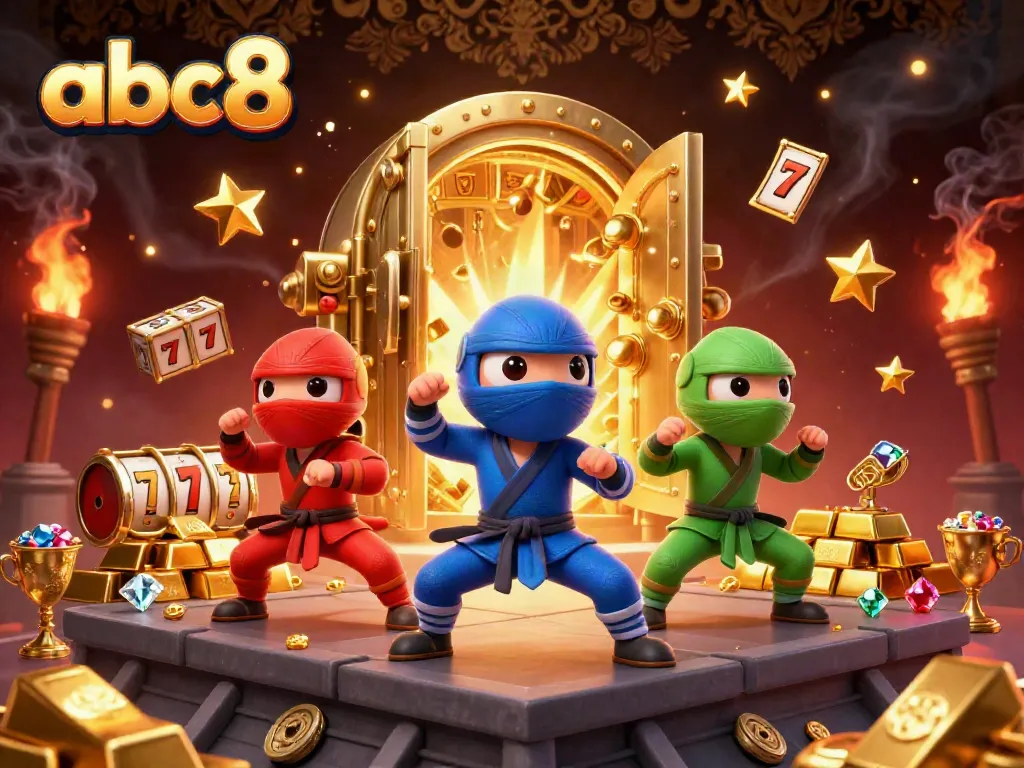 Experience abc8's thrilling casino adventure with 3D chameleon ninjas and dazzling slot game elements.