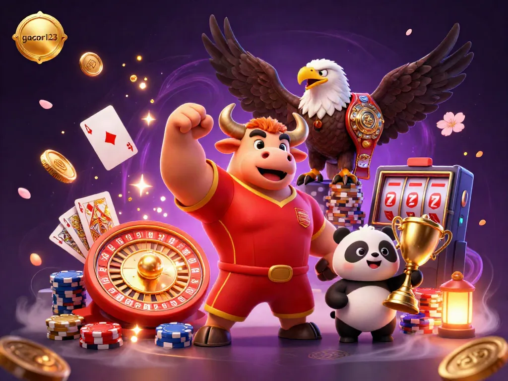 Engage with gacor123 through an exhilarating sports betting adventure featuring dynamic characters and vibrant casino elements.