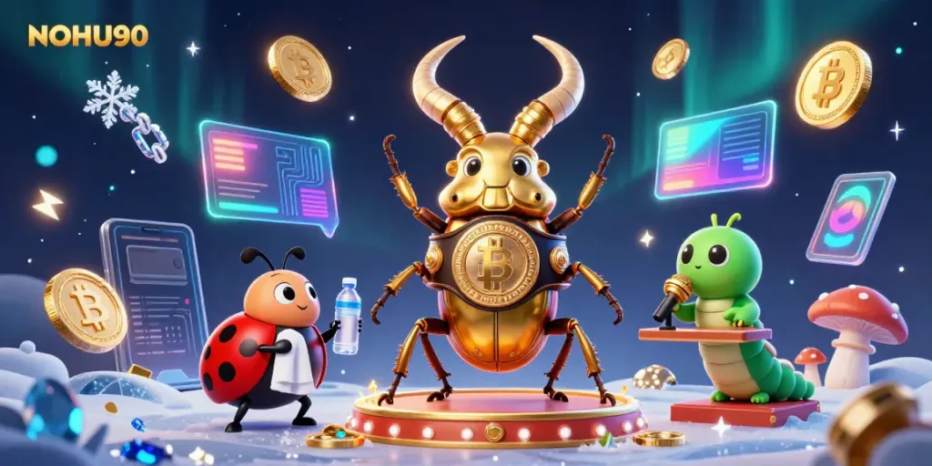 Engage in thrilling games at NOHU90 with unique 3D characters and vibrant casino elements.
