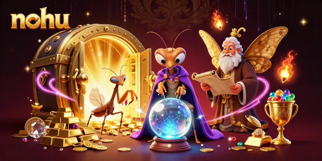 Engage in nohu gaming with a vibrant 3D fortune teller scene filled with treasures and magical elements.