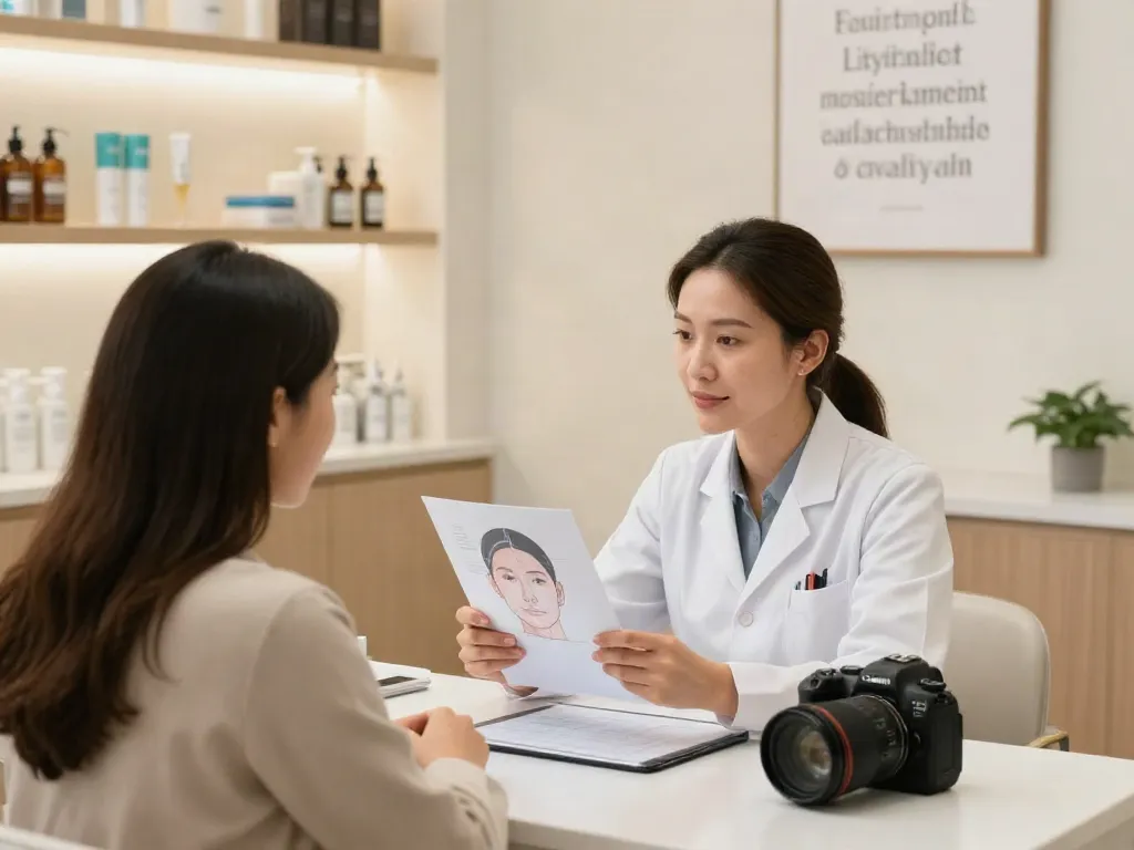 Engaging consultation for alternatives to QOVES at a beauty clinic, showcasing personalized analysis.