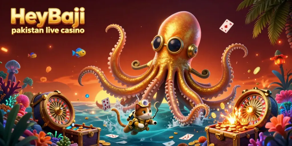 Engage in real-time action at HeyBaji pakistan live casino with vivid 3D kraken and vibrant game elements.
