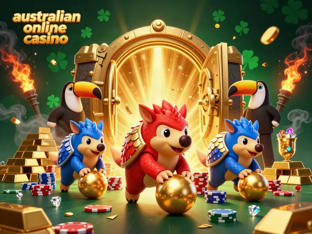 Experience thrilling action at an australian online casino with pangolins bowling through poker chips.