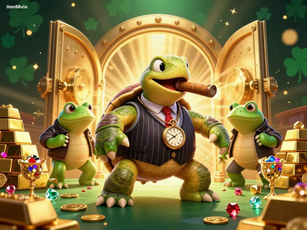Engage in thrilling casino experiences with mm88vin, featuring a playful turtle mobster and vibrant game elements.