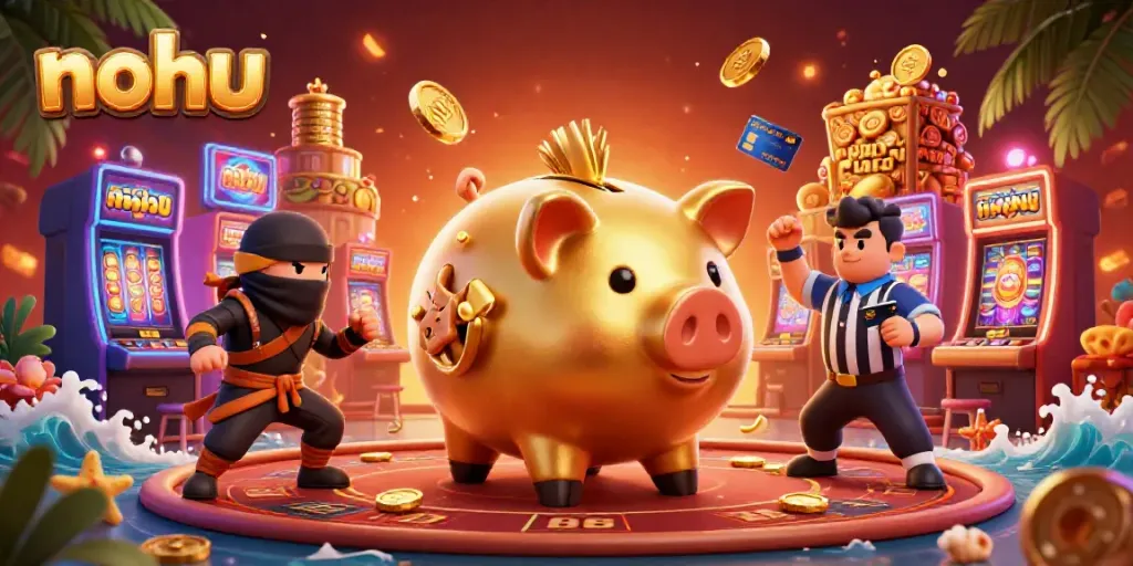 Engage in thrilling gameplay with nohu-inspired characters in a vibrant casino scene.